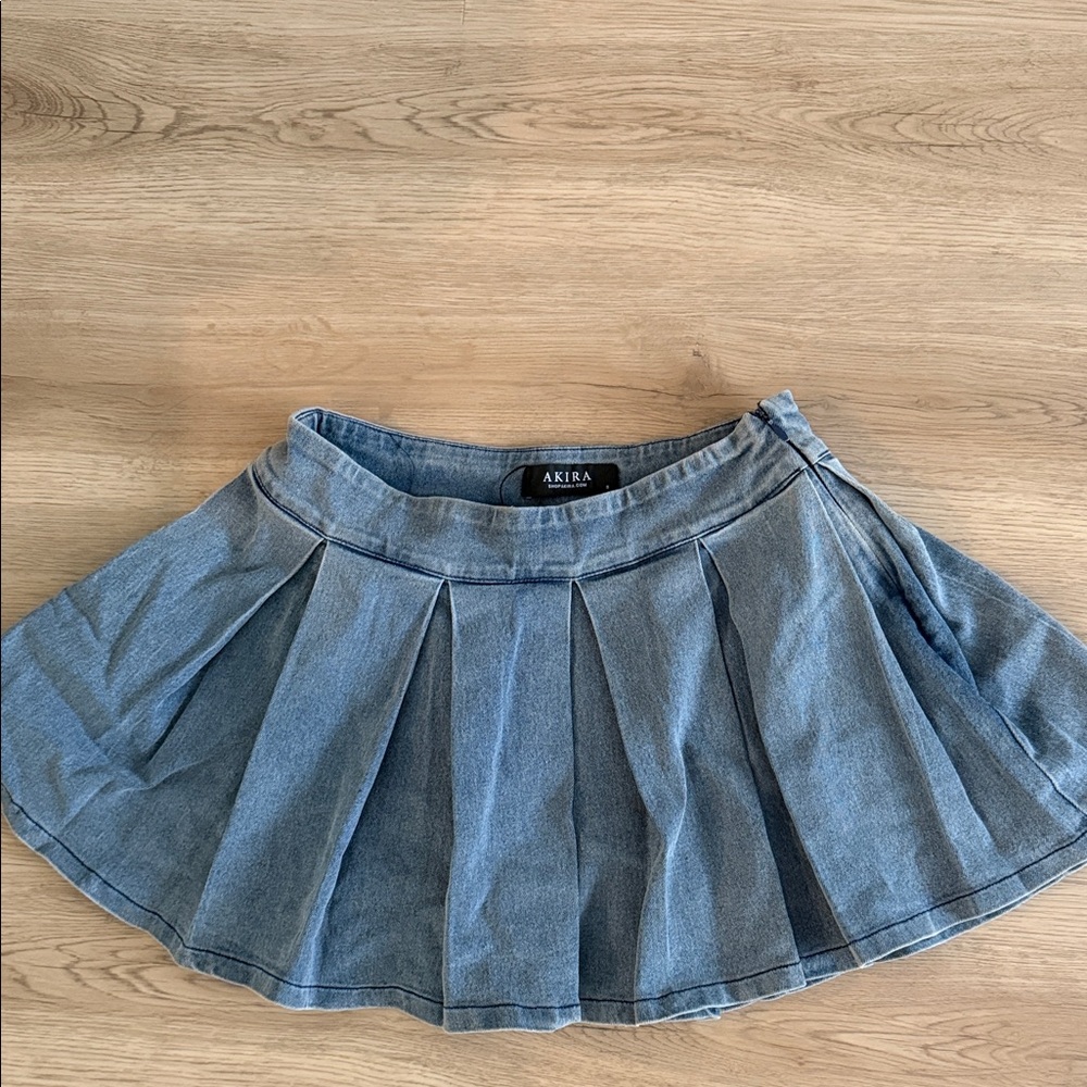 AKIRA Denim Pleated Skater Skirt